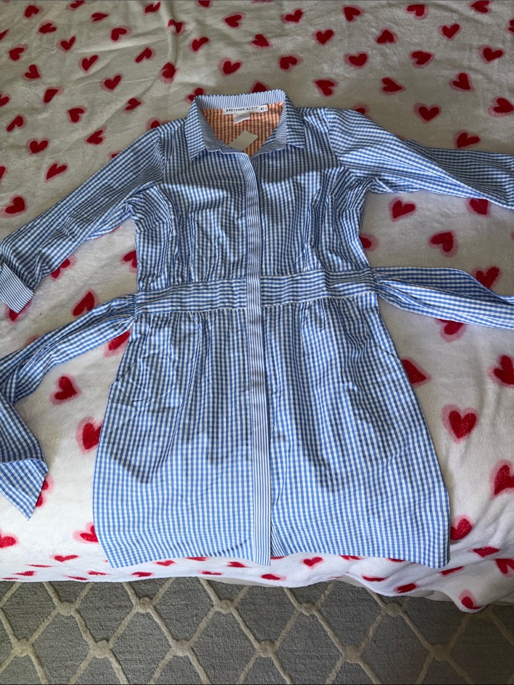 Gretchen Scott Designs Blue and White Gingham Mini Shirt Dress